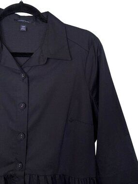 Land's End Black Three Quarter Sleeve A-Line Shirt Dress - Size 14P